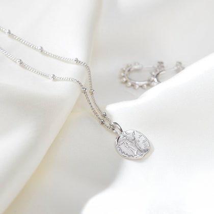 Venus Coin Necklace With Bead Chain Silver
